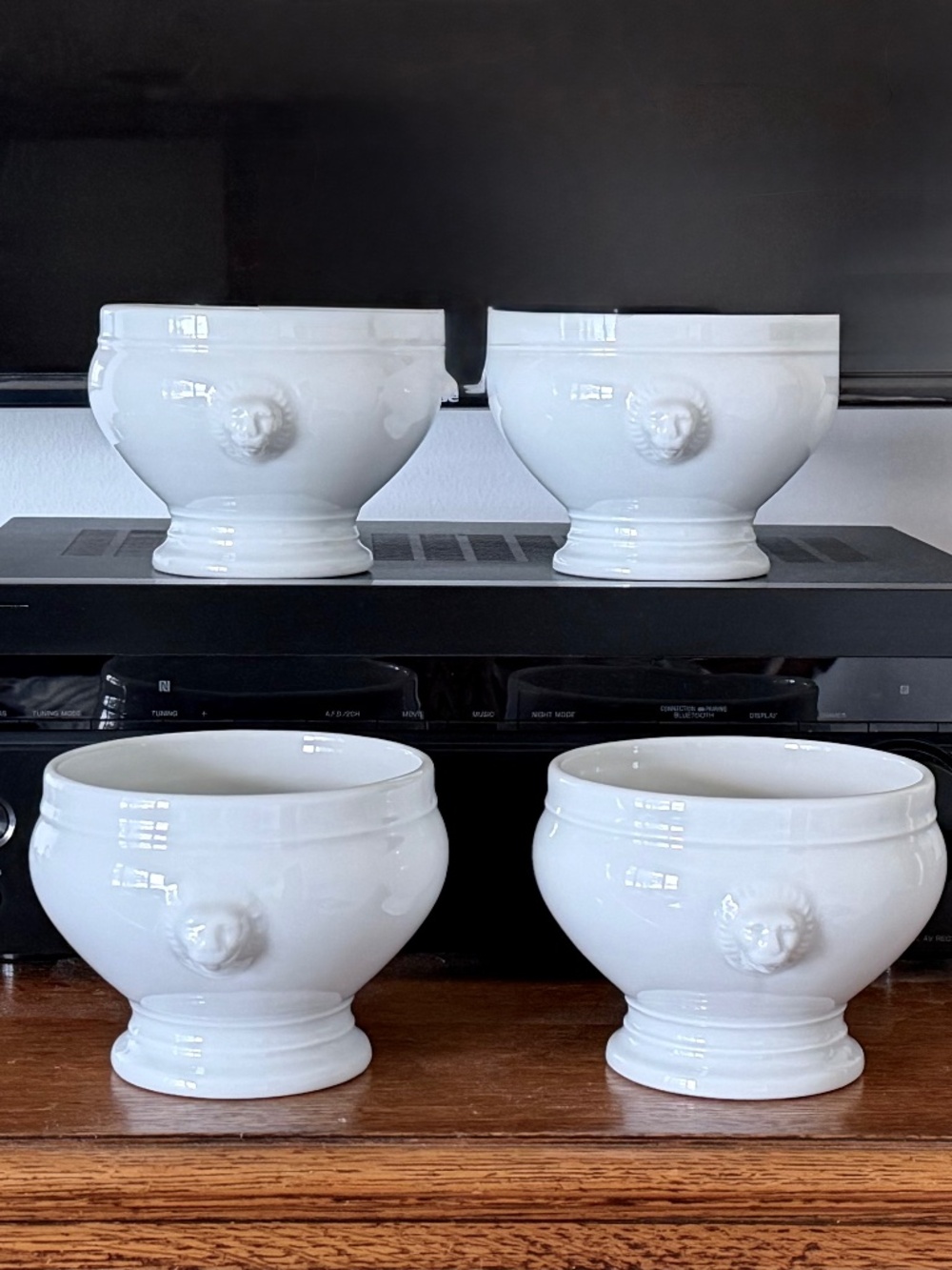 4 Apilco France Porcelain Size 5 Lion's Head Soup Bowls 5.25"H Williams Sonoma